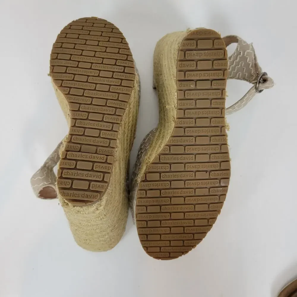 Charles David Womens Sandals Size 10 Taupe Wedge Heel Slingback Espadrille